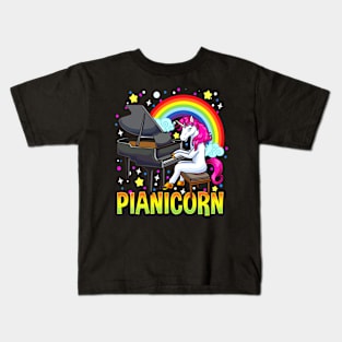 Pianicorn Funny Gift For Piano Playing Unicorn Lover Kids T-Shirt